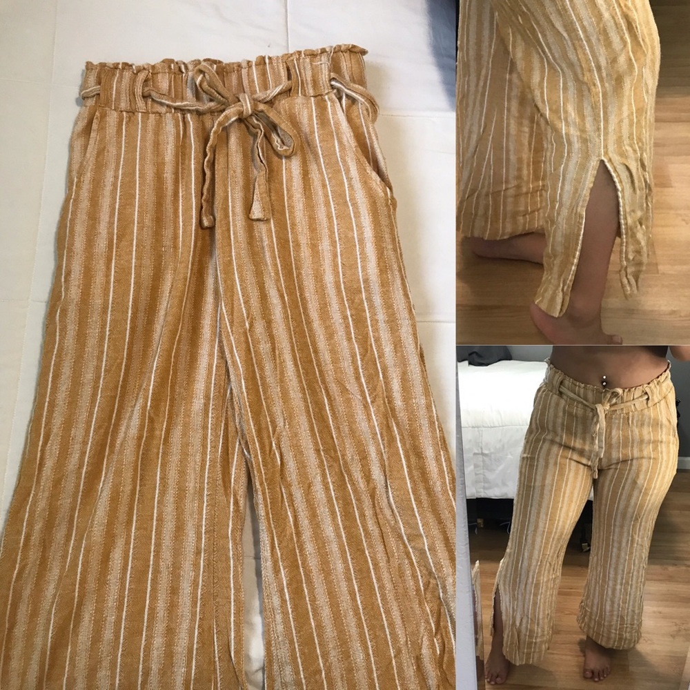 Yellow & white stripped Flowy pants